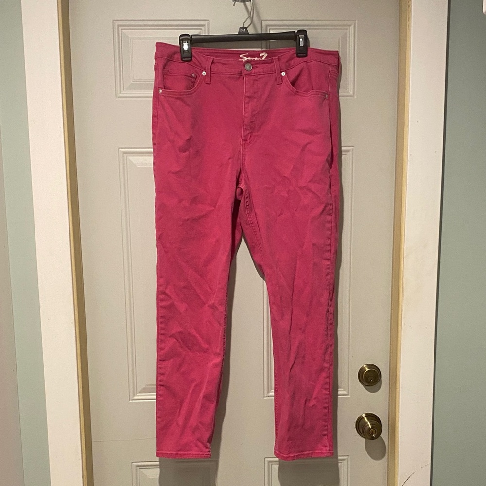 Seven7 Women's Straight Leg Jeans in Vibrant Pink